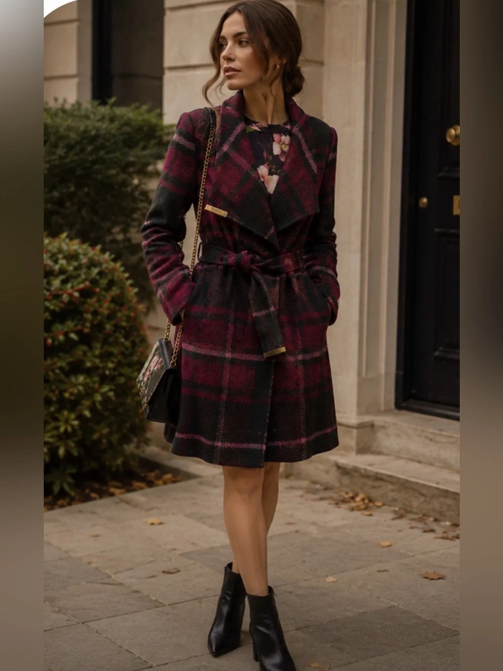 Ted Baker Plaid Belted Wrap Coat – Wool Blend size 1 US size 4